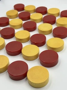 29 Vintage einfarbig ROT & GELB Bakelit Dame Backgammon Chips 1,5 Zoll x 0,5 Zoll - Bild 1 von 12