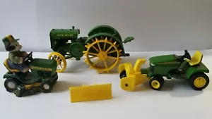 2 JOHN DEERE Metal Toys Tactors! One W Spoke Wheels, 1 With Plow + FREE Figurine - Picture 1 of 12