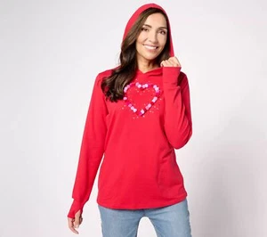 Quacker Factory Heartfelt Long Sleeve French Sweater Lipstick Red S New - Picture 1 of 4