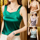 Summer Womens Satin Tank Top Vest Camisole Blouse Sleeveless Silky Plain Luxu `