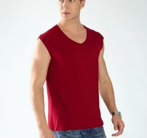 Men's Sleeveless V Neck Tank Tops Tee Waistcoat Sport Summer Slim Muscle Vests B - Picture 1 of 17