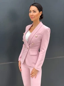 NEW!Double Breasted Pink blazer set pants suit gold buttons jacket suit XS,S,M,L - Picture 1 of 4