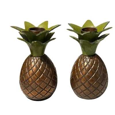 2 Tommy Bahama Pineapple Palm Candle HOLDER Brass Bronze Home Decor Tableware - Image 1 of 4