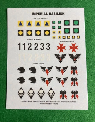 Warhammer 40k Imperial Guard Basilisk Vehicle Transfers Astra Games Workshop 90s - Image 1 of 2