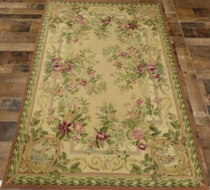 4'x6' New French Aubusson Design Floral Hand knotted wool Needlepoint area rug - Picture 1 of 8