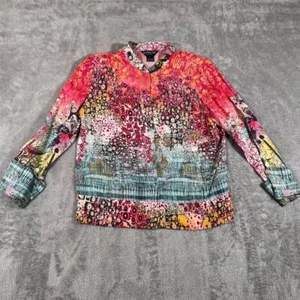 Citron Women's Silk Top Small AOP Abstract Print Multicolor Button Closure - Picture 1 of 6
