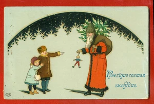 LETONIA RUSIA NAVIDAD SANTA CLAUS TÚNICA ROJA VINTAGE POSTAL USADA 1822 - Imagen 1 de 2