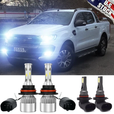 For Ford Ranger 1998 1999 2000 6000K LED Headlight H+L+Fog lamp Bulbs Combo Kit - Image 1 of 4