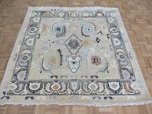 6'1 x 6'1 Square Hand Knotted Gray Colorful Modern Oushak Oriental Rug G13988 - Picture 1 of 12