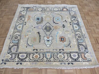 6'1 x 6'1 Square Hand Knotted Gray Colorful Modern Oushak Oriental Rug G13988 - Image 1 of 4