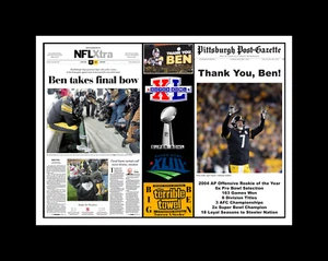 PITTSBURGH STEELER ROETHLISBERGER LAST HOME GAME MATTED NEWSPAPER FRONT PAGES #2 - Picture 1 of 1