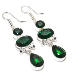 Chrome Diopside Gemstone Handmade 925 Sterling Silver Jewelry Earring Sz 2.25" - Picture 1 of 1