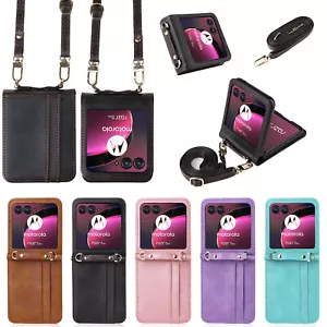 Estuche tipo billetera de cuero de lujo con correa para el hombro para Motorola Razr/Razr+ 2025 - Imagen 1 de 58