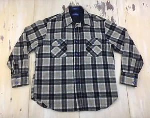 WINDBREAKER - Vtg 80s-90s Gray Wool Plaid Lumberjack Outdoors Shirt, Mens LARGE - Picture 1 of 6