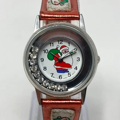 Reloj Papá Noel Mujer 27mm Tono Plata Cristales Flotantes Bling Navidad Batería Nueva Foto 1 de 4