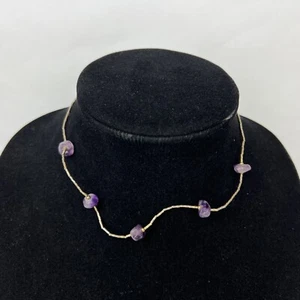 Amethyst Gemstones Gold Tone Necklace 14" Screw Closure - Picture 1 of 4