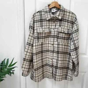 Princess Polly Plaid Shacket in Brown Wool Blend Jacket Sweater Button Up Sz 6 - Picture 1 of 8