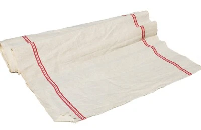 Ancien torchon en toile de lin à rayures rouges 90 cm x 60 cm - Photo 1/4