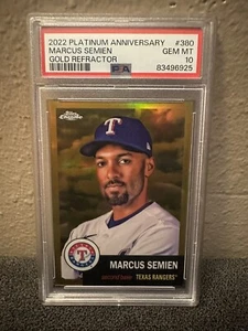 2022 Topps Chrome Platinum Marcus Semien Toile Crema/Oro Rifrattore #380 SP 1/50 - Foto 1 di 2