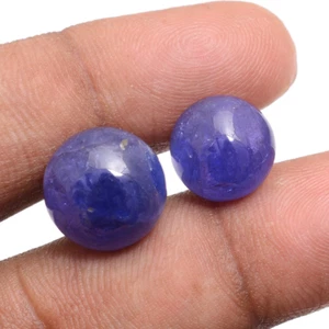 11-13 mm Natural Blue Tanzanite Smooth Round Cabochons For One,20.80 CT,2 Pieces - Imagen 1 de 6