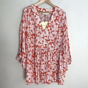NEW Cynthia Rowley Woman Plus 2X Floral V Neck Tunic Top 3/4 Sleeve Shirt Blouse - Picture 1 of 8