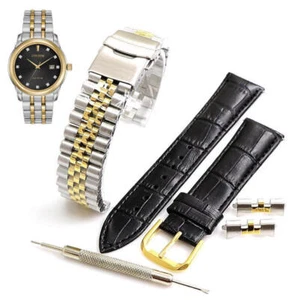 Two Tone Steel Bracelet & Leather Replacement Watch Band fits Citizen BM7344-54E - Picture 1 of 7