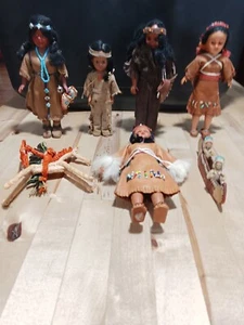 Native American Indian Doll (lot of 5) Genuine Leather Outfit w Papoose Baby - Picture 1 of 9
