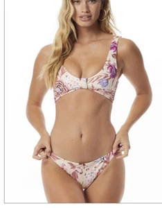 Tori Praver Marlowe Classic Bottom and Kaye Top Swim Set Floral Beige S - Picture 1 of 5