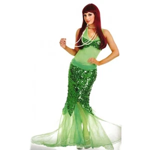 ADULT WOMENS BLUE LAGOON MERMAID COSTUME SEXY SEQUIN GREEN ARIEL PIRATE DRESS - Picture 1 of 1