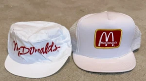 Lote de 2 sombreros blancos McDonald's vintage - sombrero de pintor + malla de camionero cierre a presión - Imagen 1 de 16