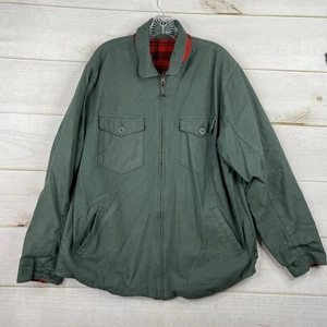 Brixton Mens Jacket Sz XL Reversible Green Red Plaid Flannel Full Zip Heavy - Picture 1 of 16
