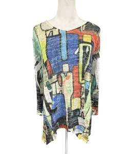 Jess & Jane M V-Neck Top 3/4 Sleeve Art To Wear Sharkbite Hem Made in USA - Picture 1 of 10