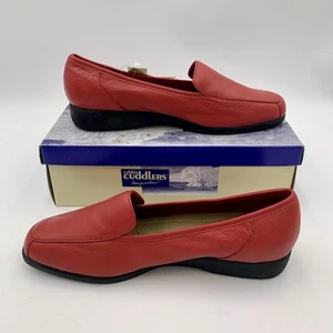 NWT Cobbie Cuddlers Leather Loafers Women’s 9W WIDE Red Slip On Air Comfort Work - Picture 1 of 13