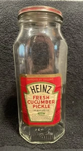 Heinz 57 Red Paper Label Fresh Cucumber Pickles Jar 1 Pint 8 oz 8 Sided with Lid - Picture 1 of 8