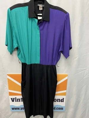 Vintage 80’s Color Block Dress By Dawn Joy Fashions Size 13-14 - Image 1 of 4