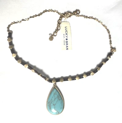 Collar LUCKY BRAND Azul Imitación Turquesa Colgante Cuero Cordón Cadena 19" Nuevo con Etiquetas Foto 1 de 4
