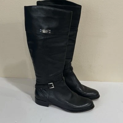 Botas de montar COACH Micha A6848 para mujer de cuero negro con cremallera talla 8B  Foto 1 de 4