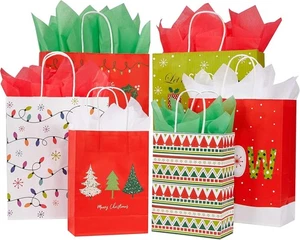 SUNCOLOR Pack of 24 Christmas Gift Bags Assorted Sizes With Tissue paper (8 Larg - Picture 1 of 6