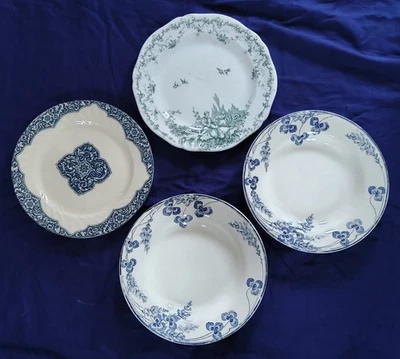 LOT DE 4 ASSIETTES TERRE DE FER GIEN,CREIL ET MONTEREAU EN L’ÉTAT - Photo 1/4