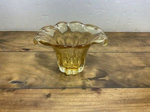 Mid-Century VTG Italian Murano Hand Blown Art Glass Heavy Yellow Waterfall Vase - Picture 1 of 14