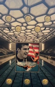 Póster artístico medallista de oro olímpico Michael Phelps montado en núcleo de espuma 2009 - Imagen 1 de 2