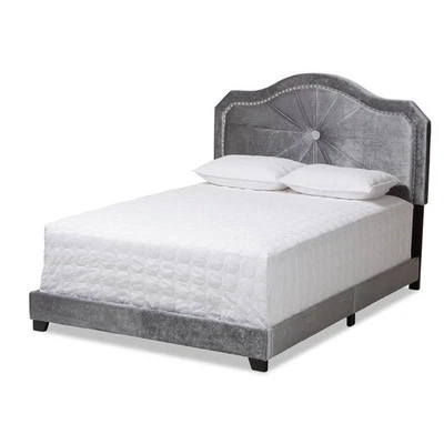 Baxton Studio Embla Grey Velvet Fabric Upholstered Queen Size Bed Foto 1 de 4