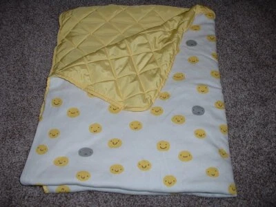 Baby Gap одеяло смайлик лицо желтый улыбка белый серый выстеганный унисекс младенца РЕДКАЯ - Изображение 1 из 4
