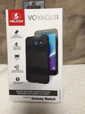 New Authentic Pelican Voyager Case/Clip Galaxy Note 5 Black W/screen Protector - Image 1 of 4