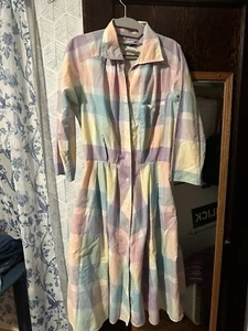 Vintage 80er Aquarell Pastell Karo Sonnenschein Sternenglanz Landhaus Landhaus Sommerkleid - Bild 1 von 7
