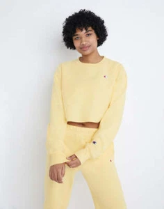 Champion Women's Reverse Weave Cropped Cut Off Crew Men's Fit Buttered Popcorn W - Picture 1 of 11