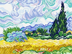 Hágalo usted mismo Kit de punta de aguja "Campo de trigo con cipreses, V. van Gogh" 14,2"x18,5" / - Imagen 1 de 1