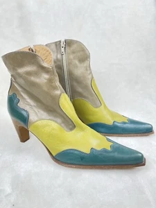 Sartore Multicolor Leather Ankle Western Boots Size EUR 40 US 9.5 UK 7 Heel - Picture 1 of 16