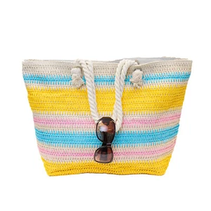 Borsa da spiaggia donna borsa estiva XXL borsa da bagno righe colorate giallo rosa blu - Foto 1 di 5