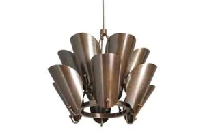 Mid Century Italian Brass Pendant DualShade Flush Mount Chandelier Fixture Light - Picture 1 of 8